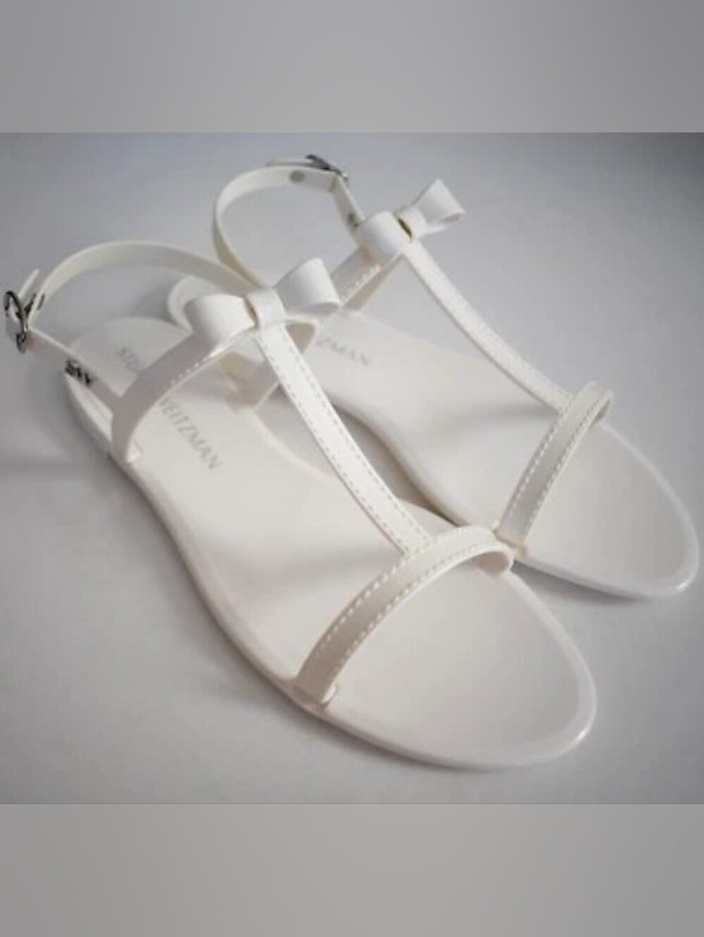 Stuart Weitzman Designer Mellie Bow Jelly Sandal Womens, White 8M